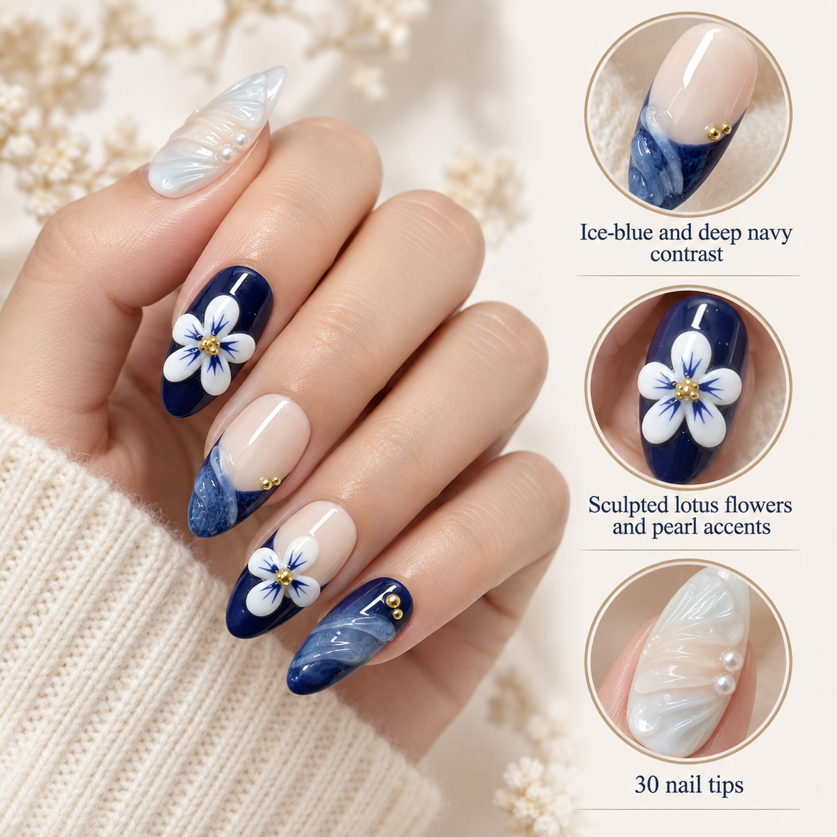 Icy Blue Lotus Pearl Floral Press On Nail Set · mproduct-fdd72a55478c5db410df
