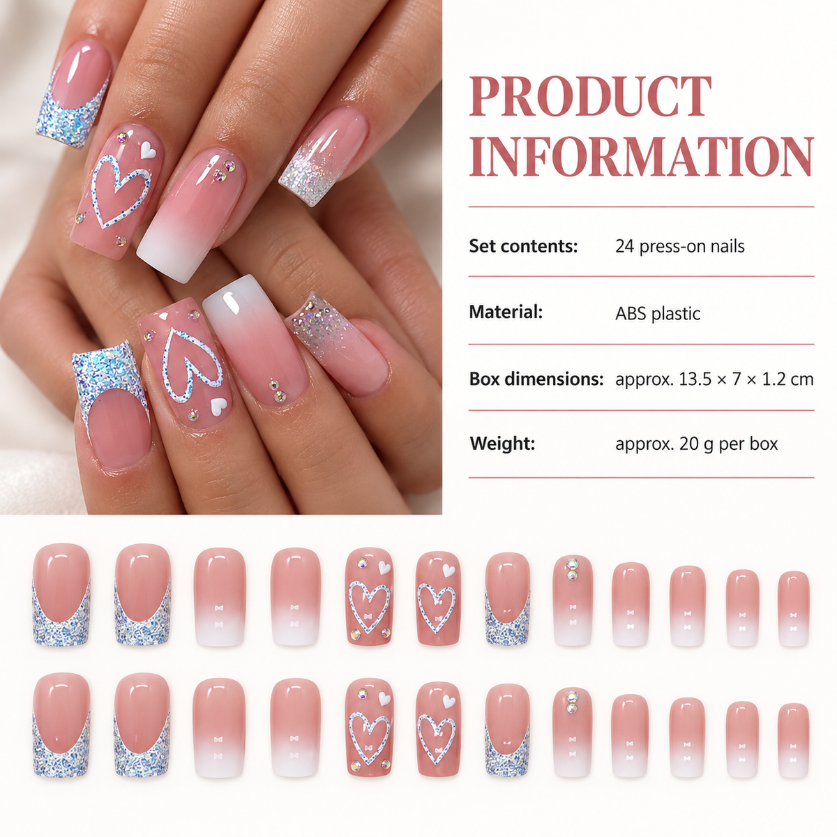 Heart Glitter White Ombre French Press On Nail Set · mproduct-fe6e4caa4b5630cfc0a6