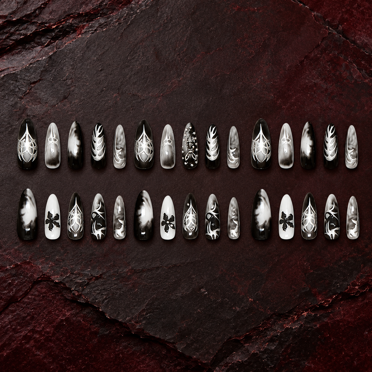 Midnight Silver Floral Press On Nail Set, image 2