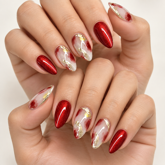 Crimson Gilded Cat Eye Press On Nail Set — product image 1