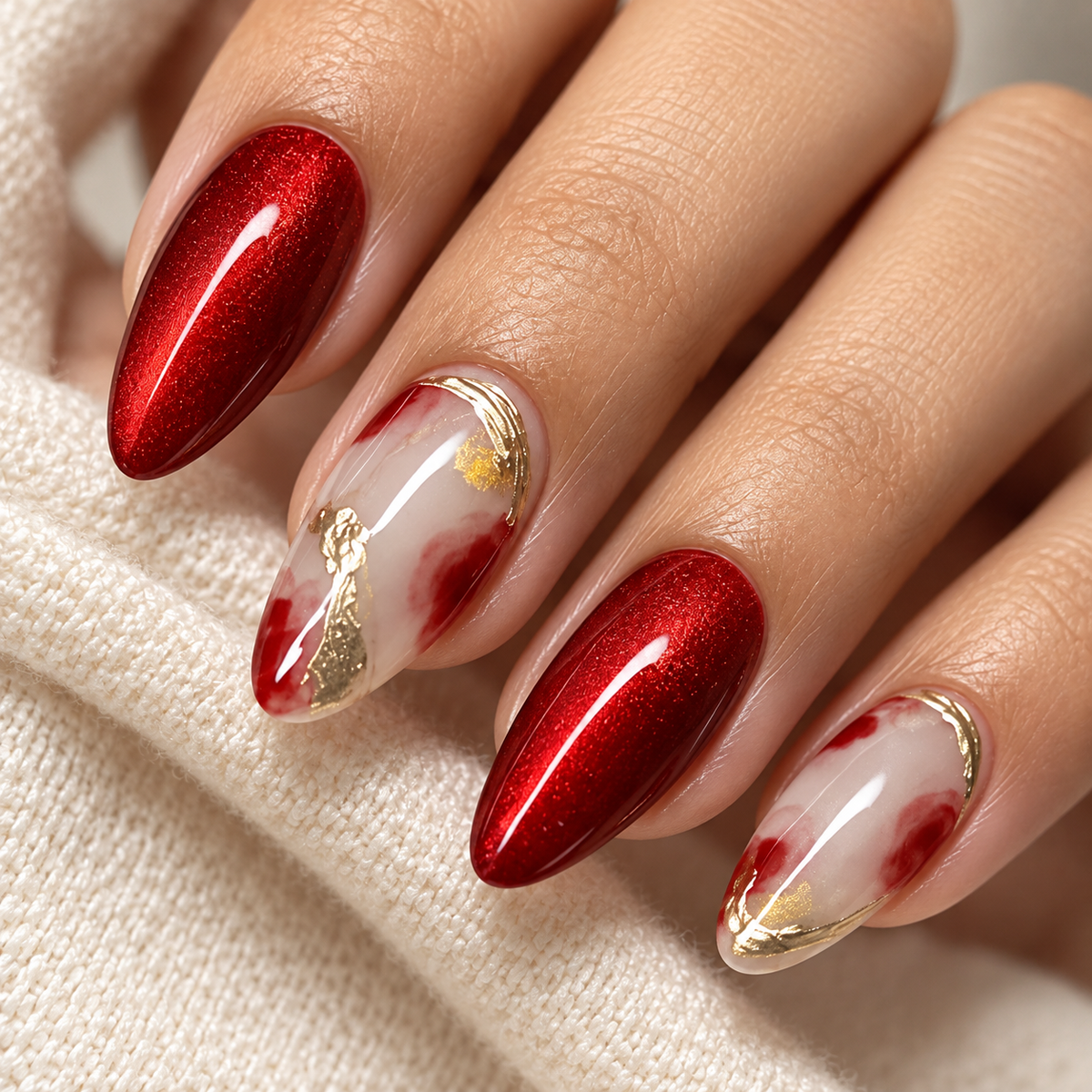 Crimson Gilded Cat Eye Press On Nail Set — product image 3