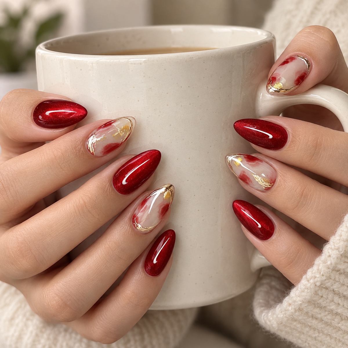 Crimson Gilded Cat Eye Press On Nail Set — product image 5