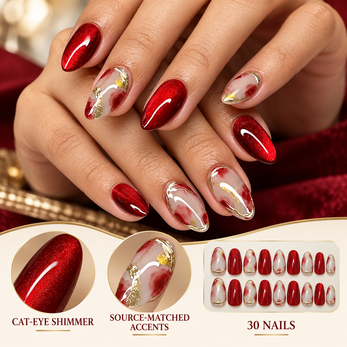 Crimson Gilded Cat Eye Press On Nail Set — product image 6