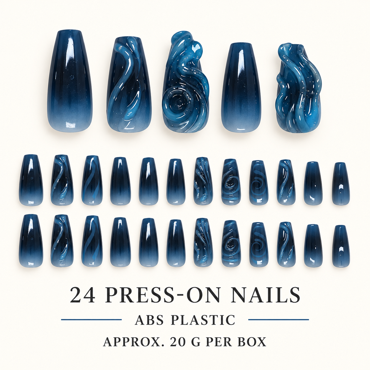 Deep Blue 3D Ocean Press On Nail Set