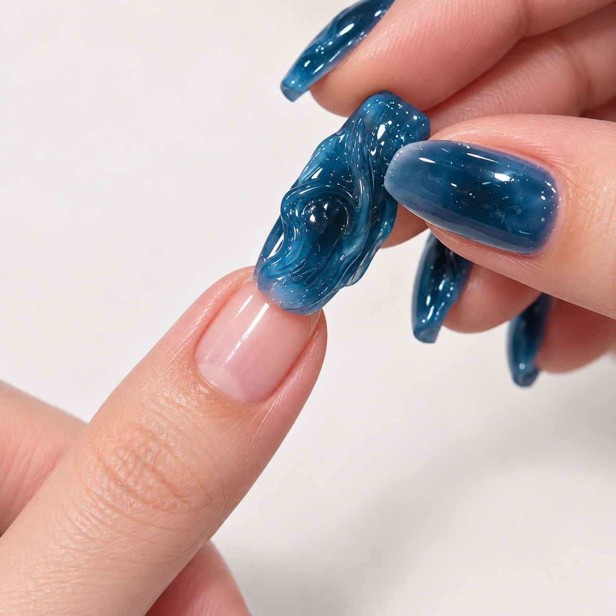 Deep Blue 3D Ocean Press On Nail Set