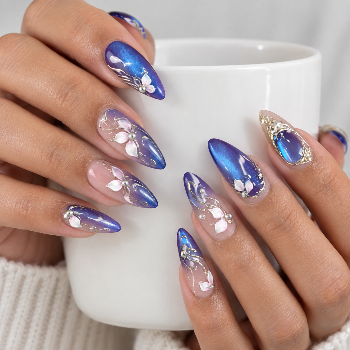 Dream Butterfly Cat Eye Silver Press On Nail Set