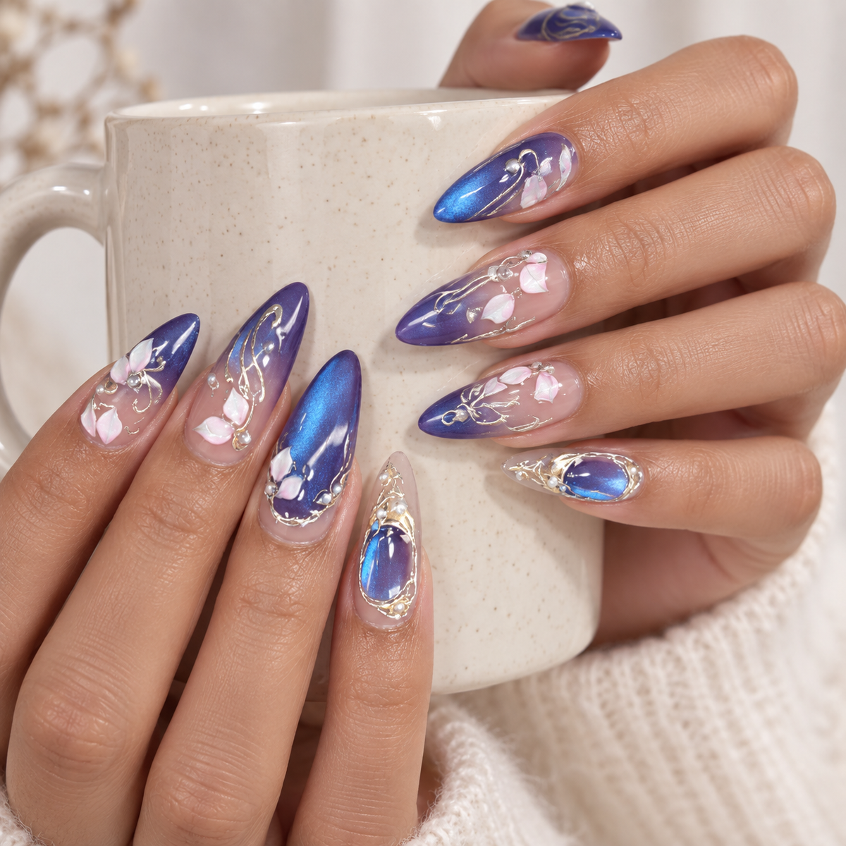 Dream Butterfly Cat Eye Silver Press On Nail Set