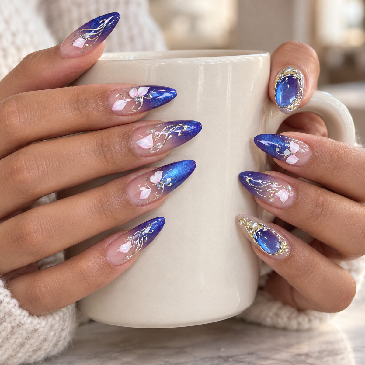 Dream Butterfly Cat Eye Silver Press On Nail Set