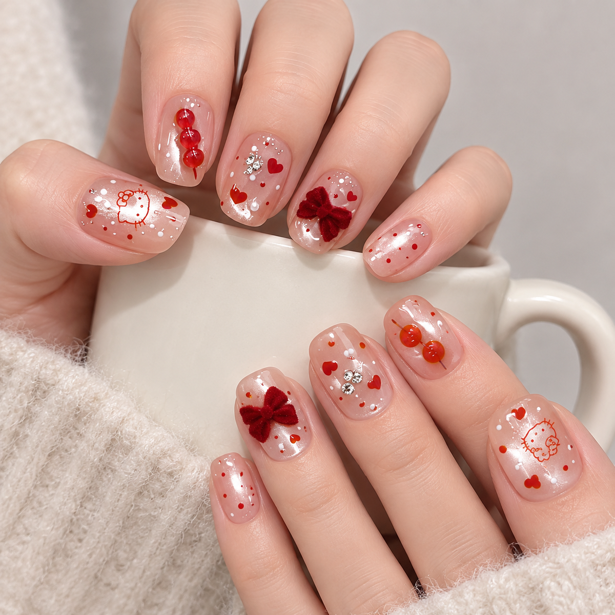 Playful Sweetheart Candy Cat Press On Nail Set