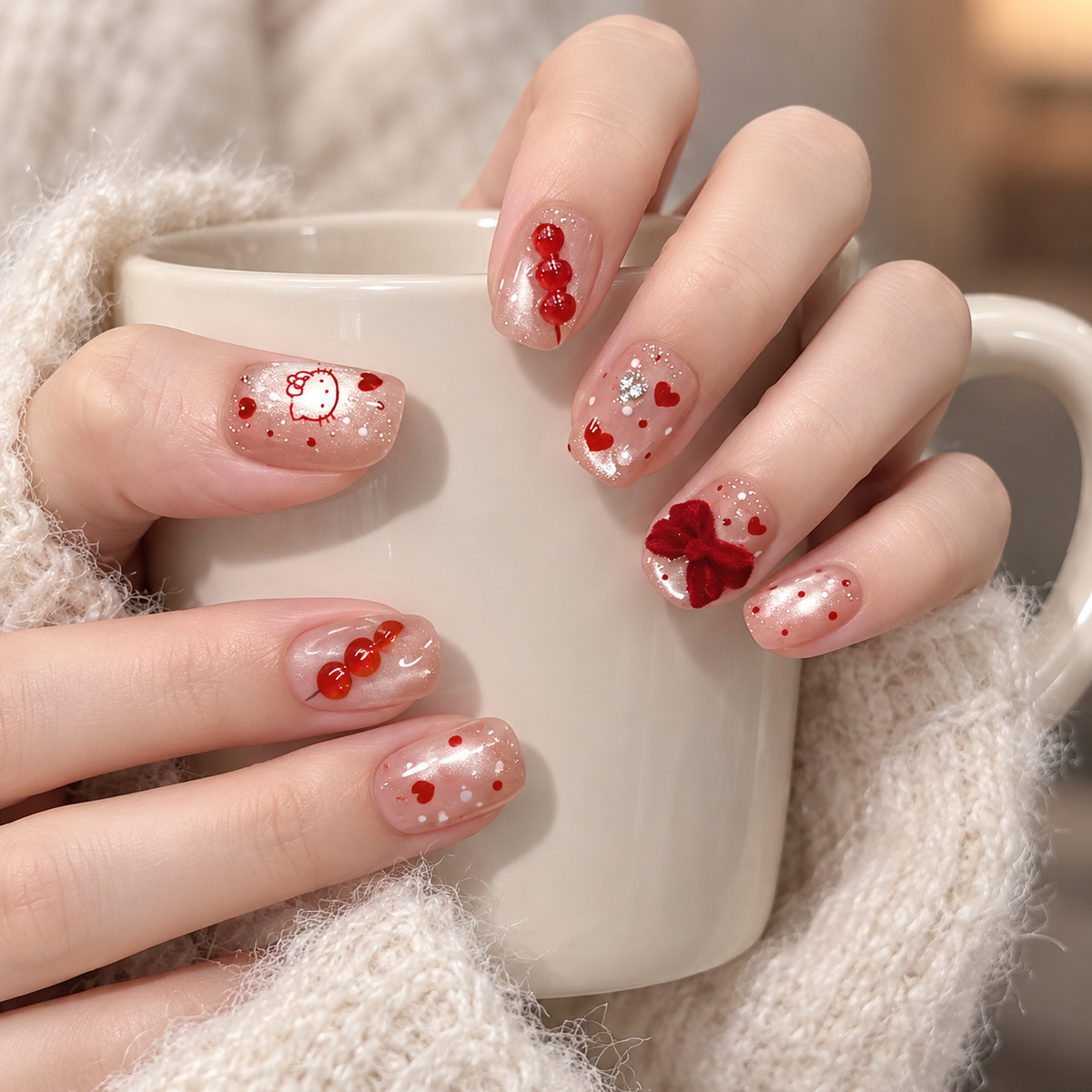 Playful Sweetheart Candy Cat Press On Nail Set