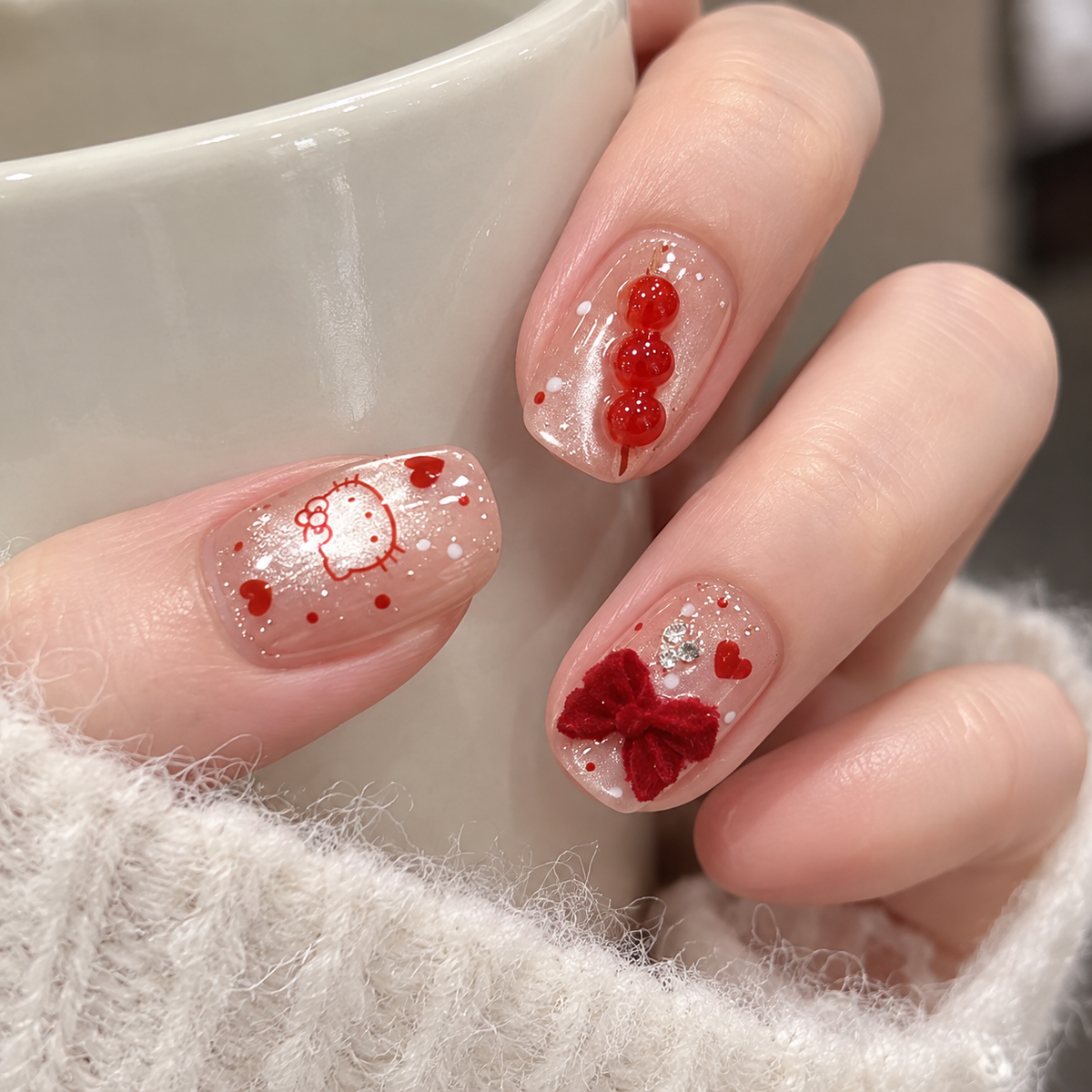 Playful Sweetheart Candy Cat Press On Nail Set
