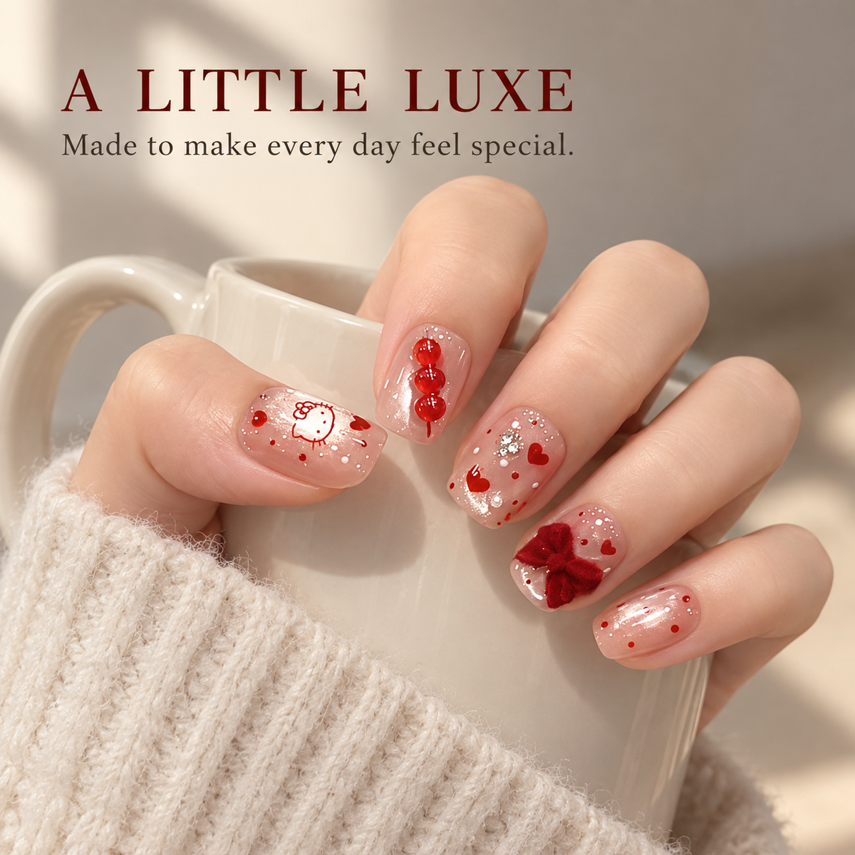 Playful Sweetheart Candy Cat Press On Nail Set