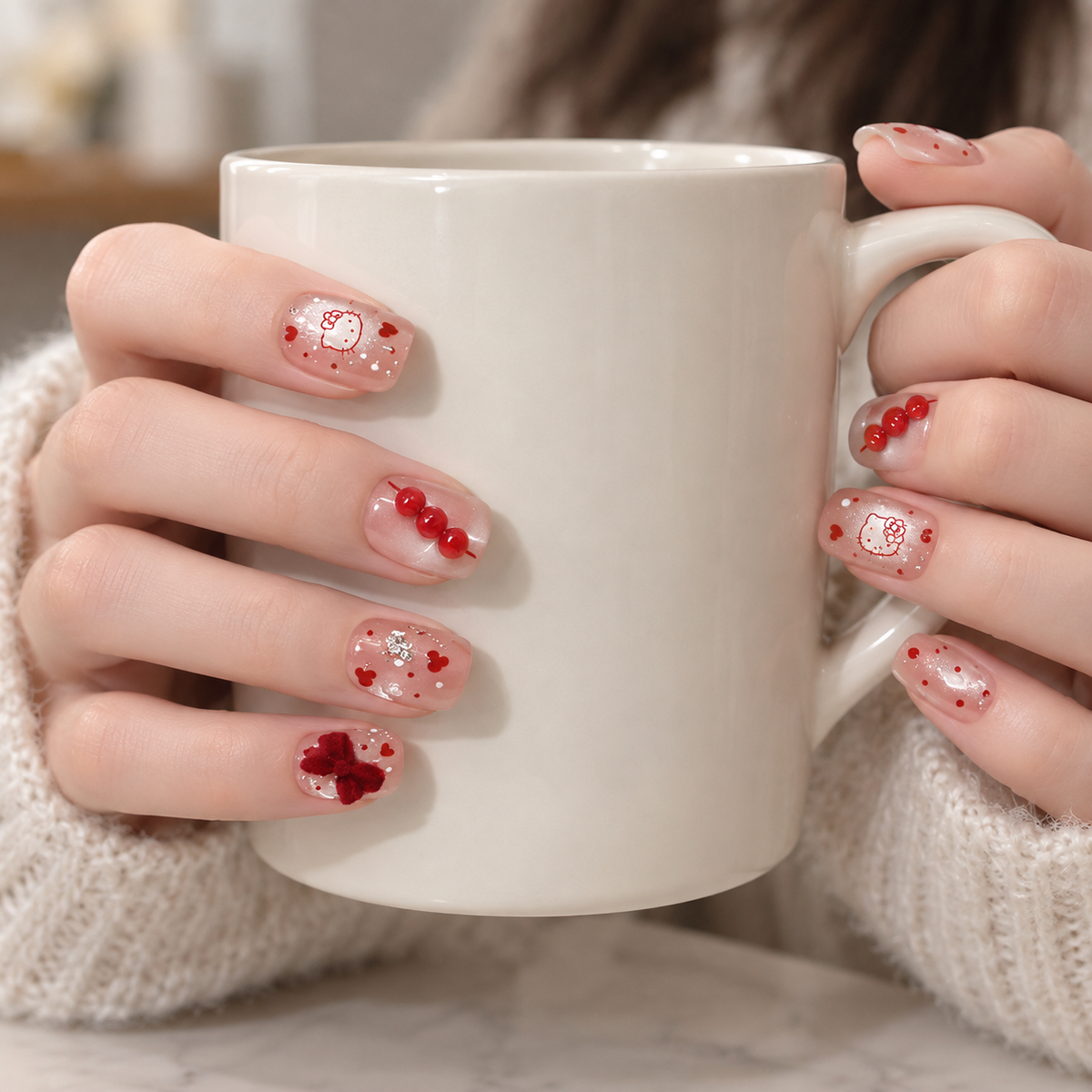 Playful Sweetheart Candy Cat Press On Nail Set