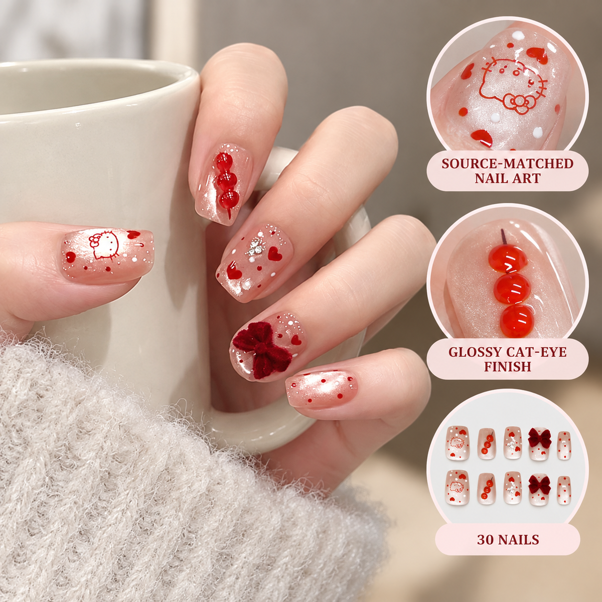 Playful Sweetheart Candy Cat Press On Nail Set