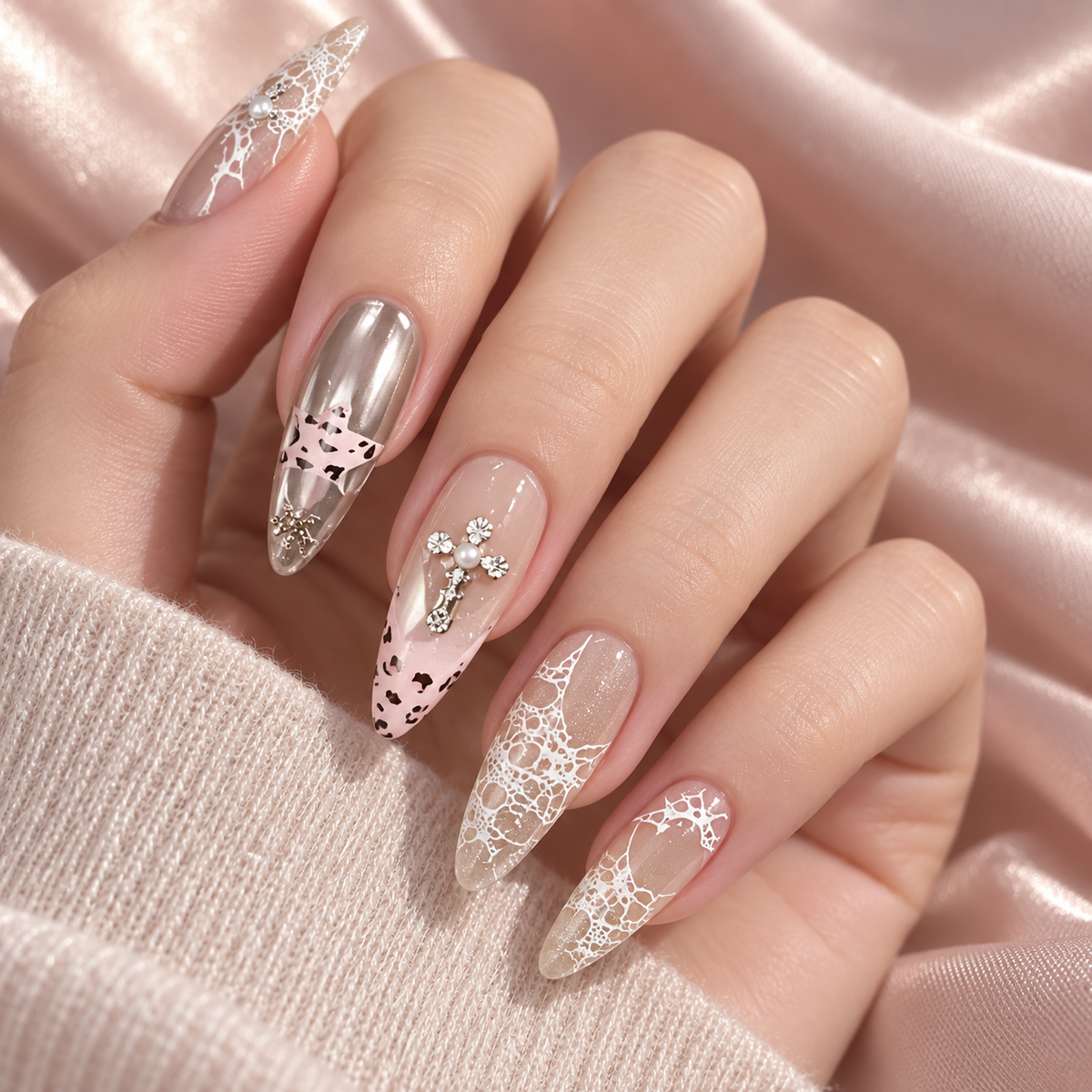 Sweet Pink French Leopard Starlight Press On Nail Set
