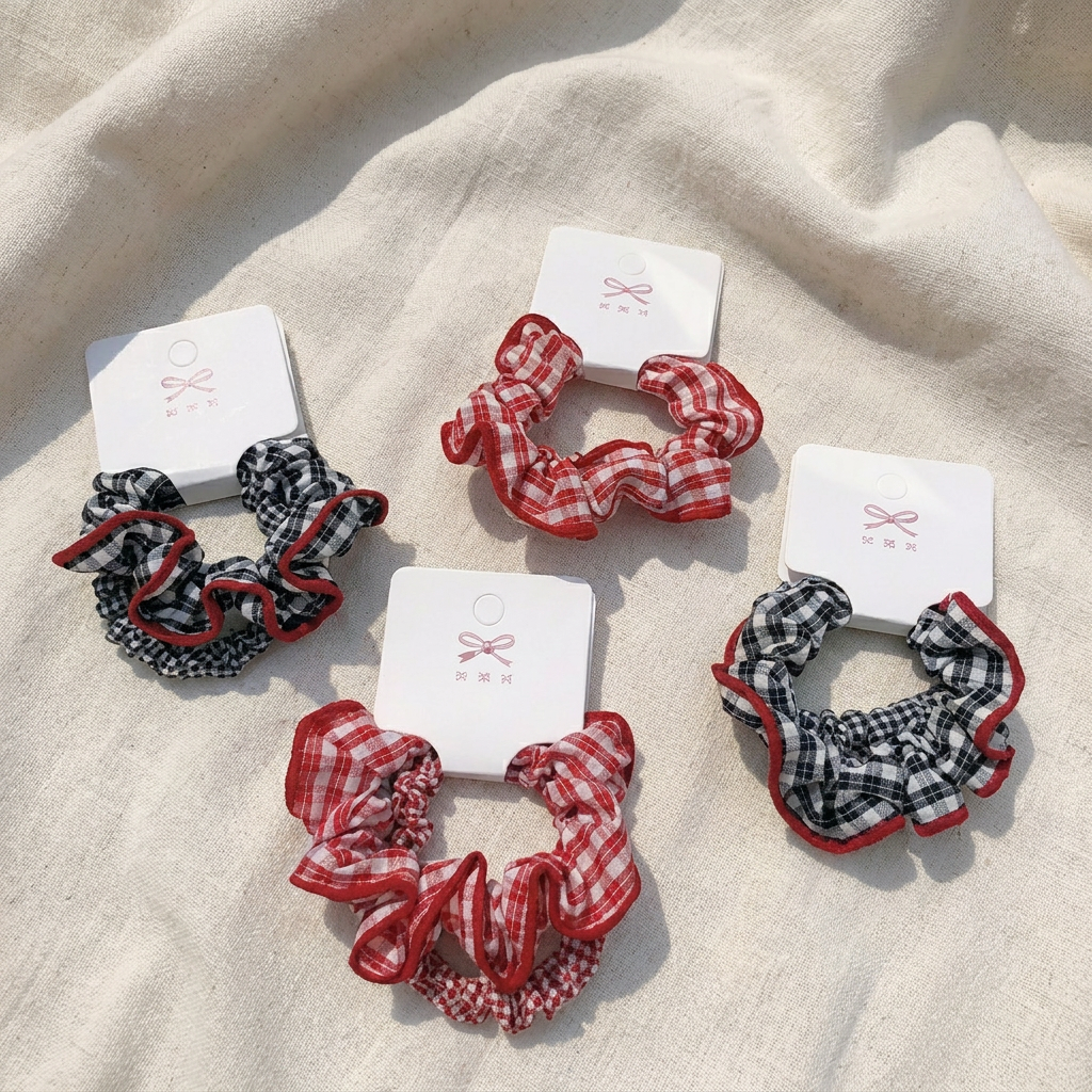 Red & Black Plaid Hair Ties 2pcs