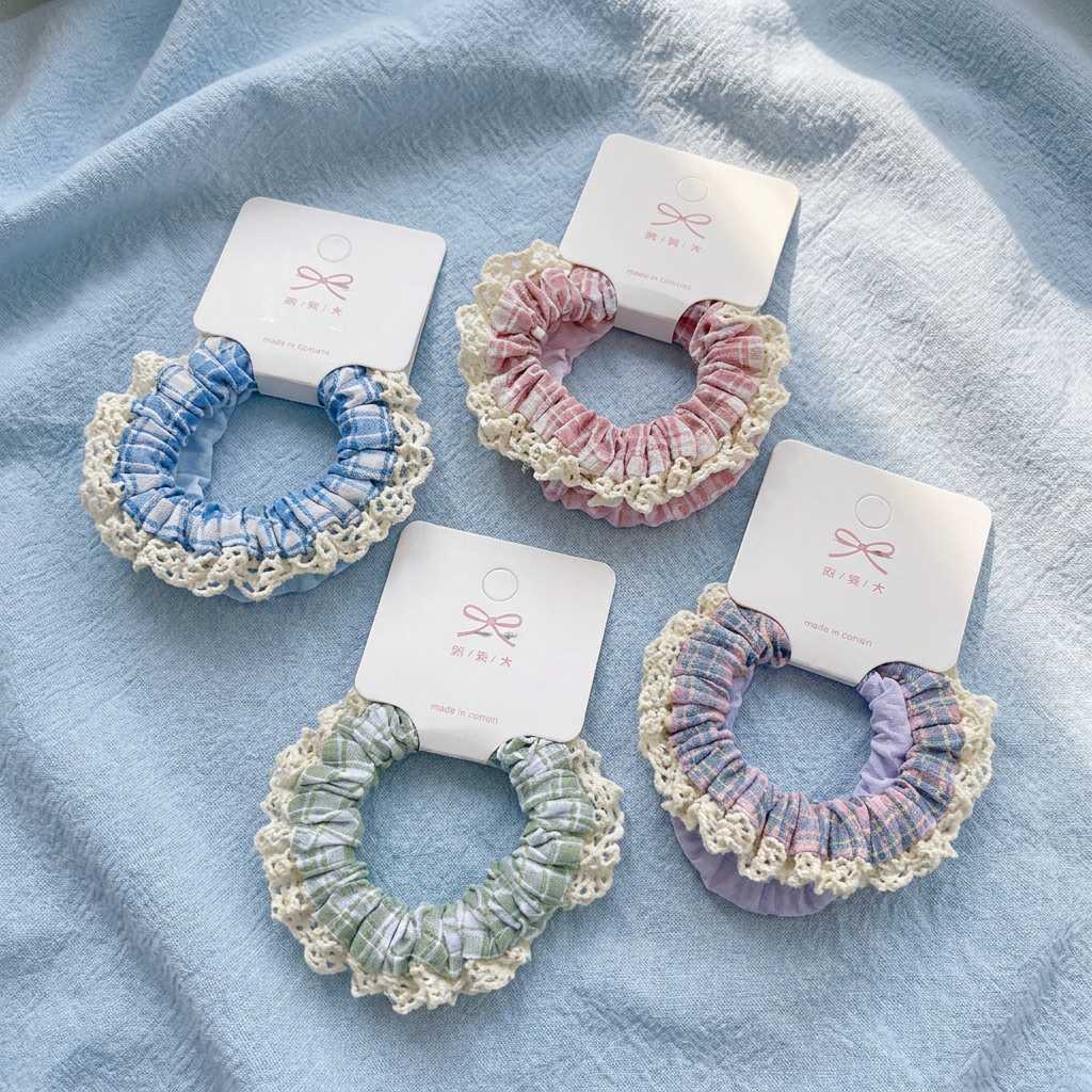 Color Plaid Ruffle Hair Ties 2pcs