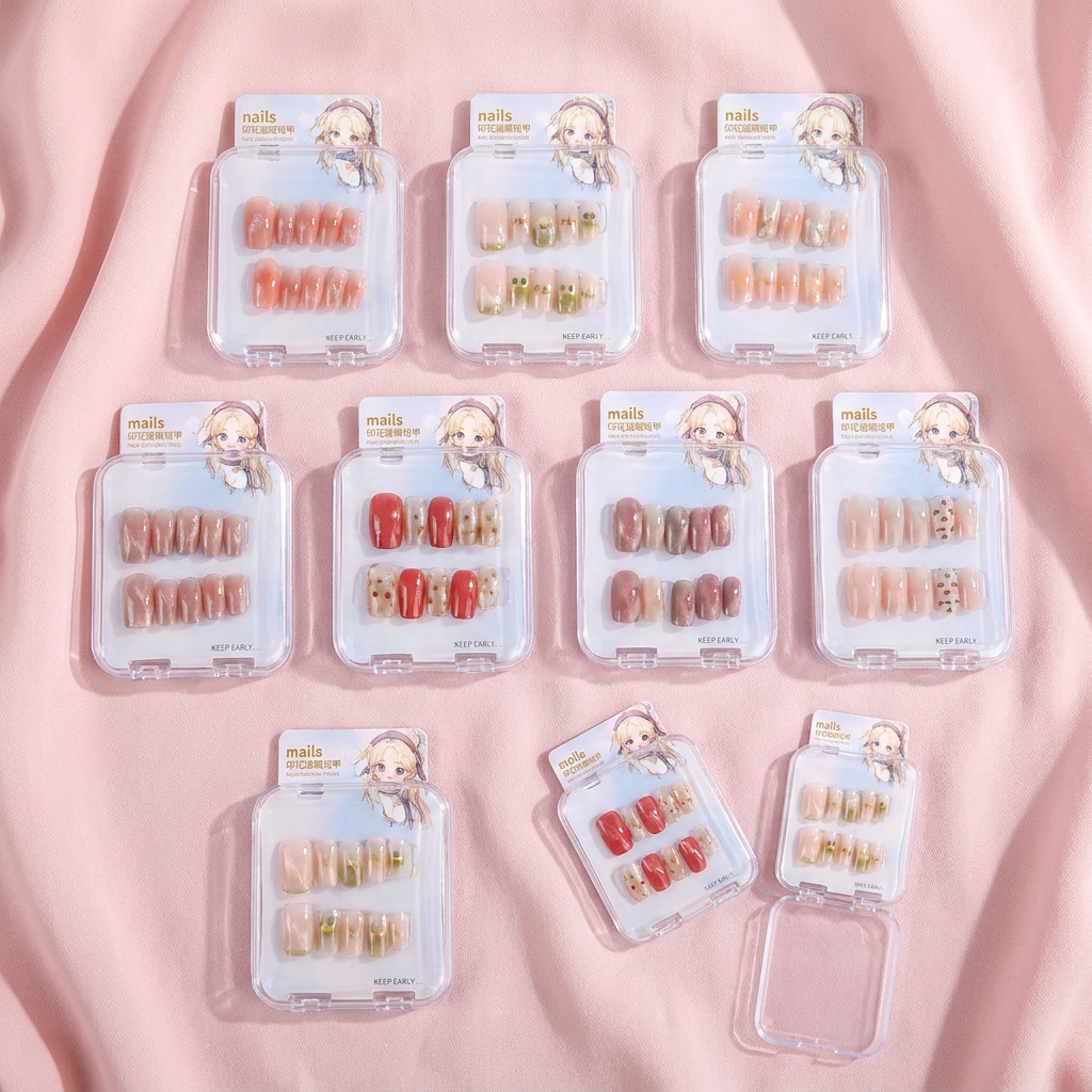 Boxed Press-On Nails ZJ1012 Printed Cat Eye Short Nails