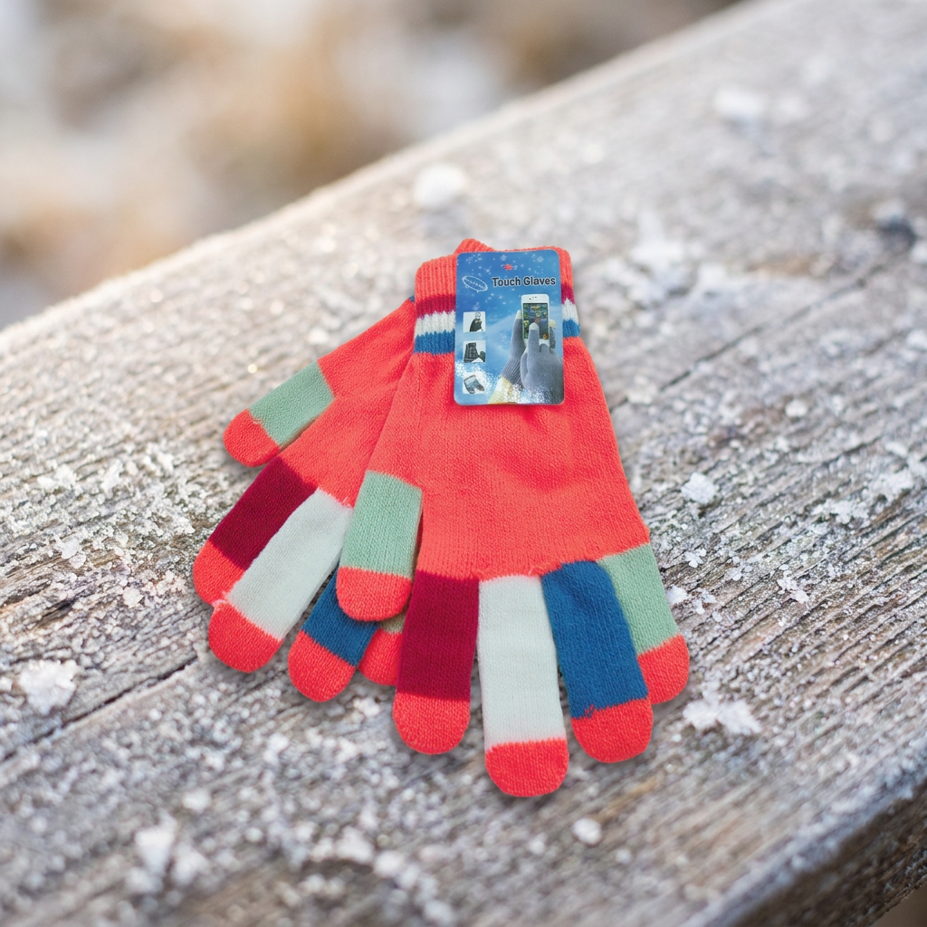 Touchscreen Knit Gloves with Colorful Stripes