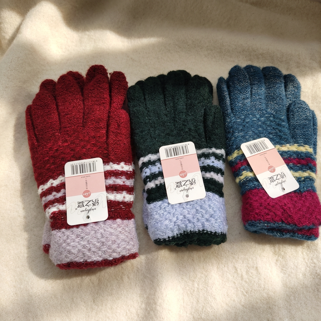 Tri Color Wool Knit Gloves