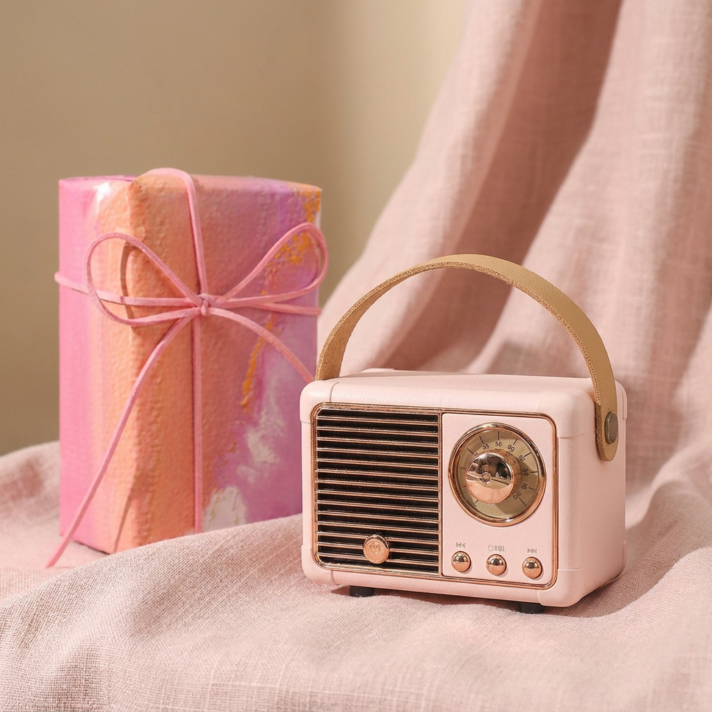 Retro Bluetooth Speaker, Leather Handle, Compact
