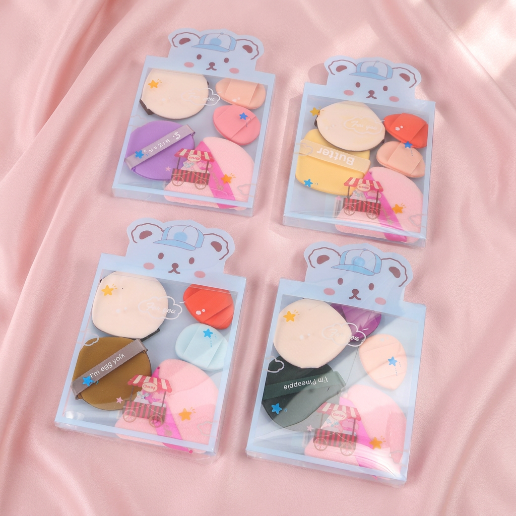 Bear-Shaped Pastel Makeup Sponge Set 5-Pack