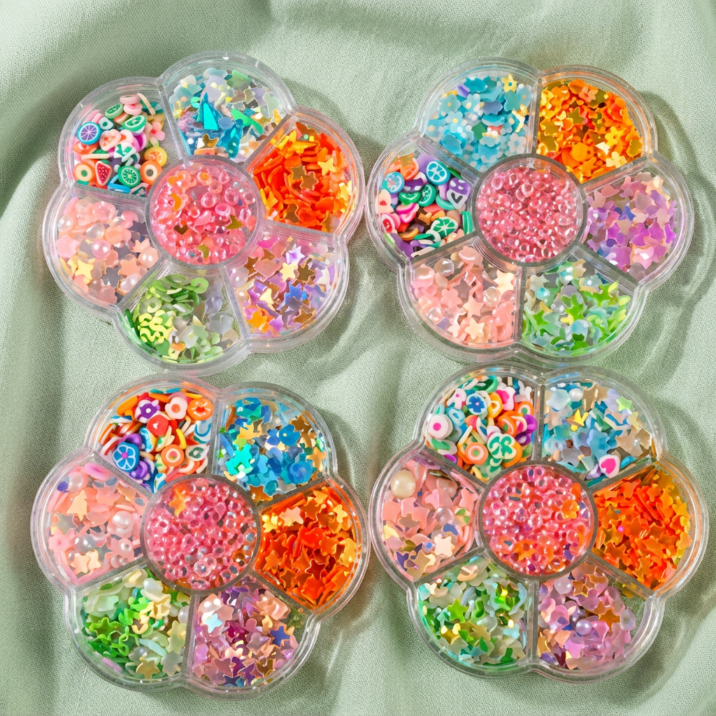 Color Flower-Shaped Nail Glitter Set