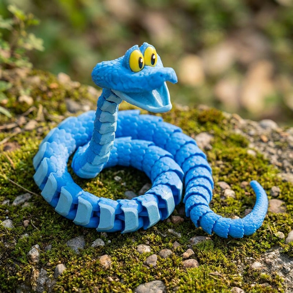 Blue Articulated 3D Printed Snake Figure