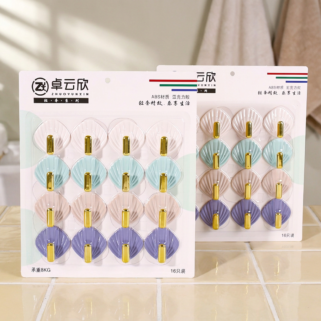 Zhuoyunxin 16-Pack Shell Hooks, Pastel Colors, ABS