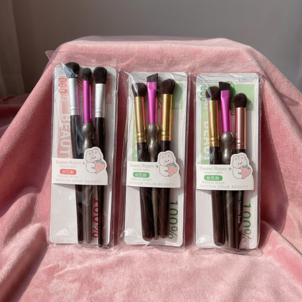 3-Piece Pink Gold Makeup Brush Set