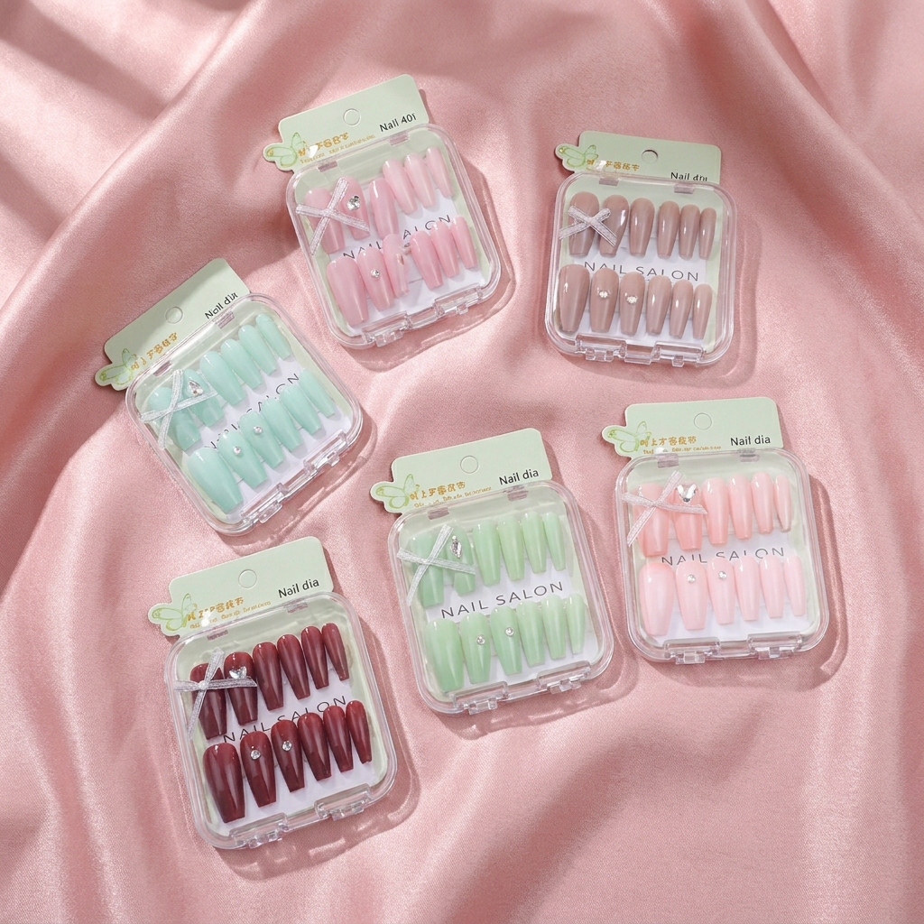 Gift Box Picture Frame Full-Crystal Cat-Eye Press-On Nails