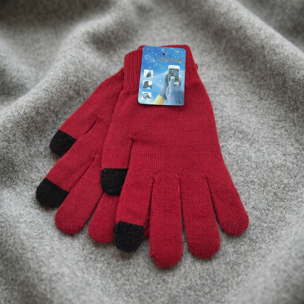 Red Knit Touchscreen Gloves One Size