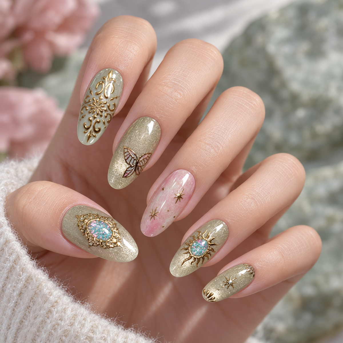 Crystal Mist Cat Eye Totem Press On Nail Set