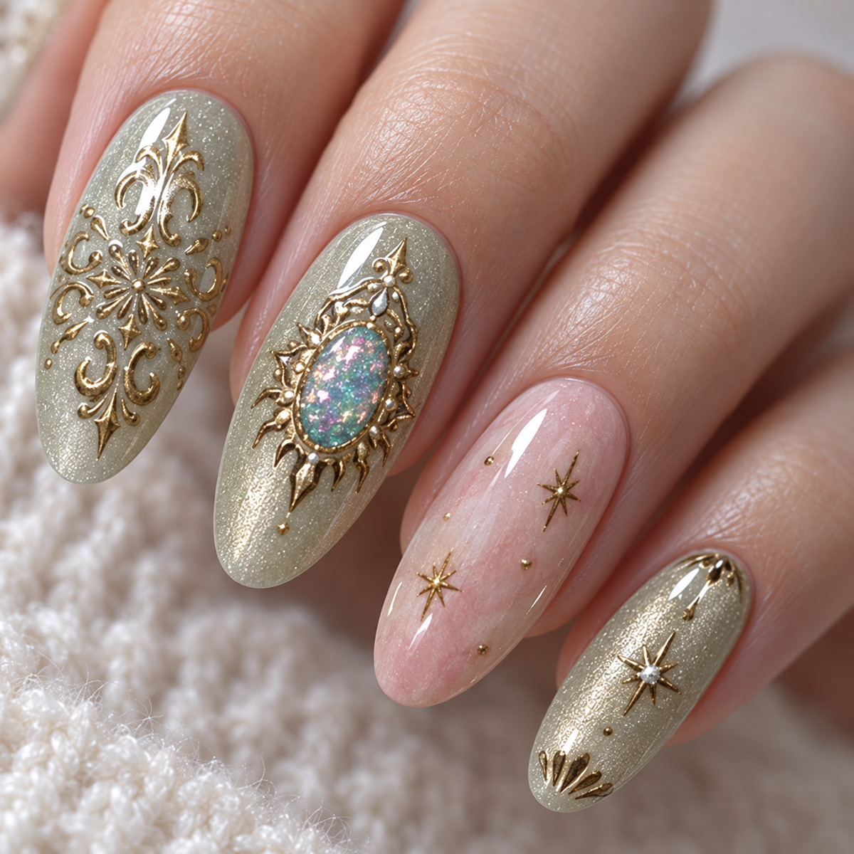 Crystal Mist Cat Eye Totem Press On Nail Set