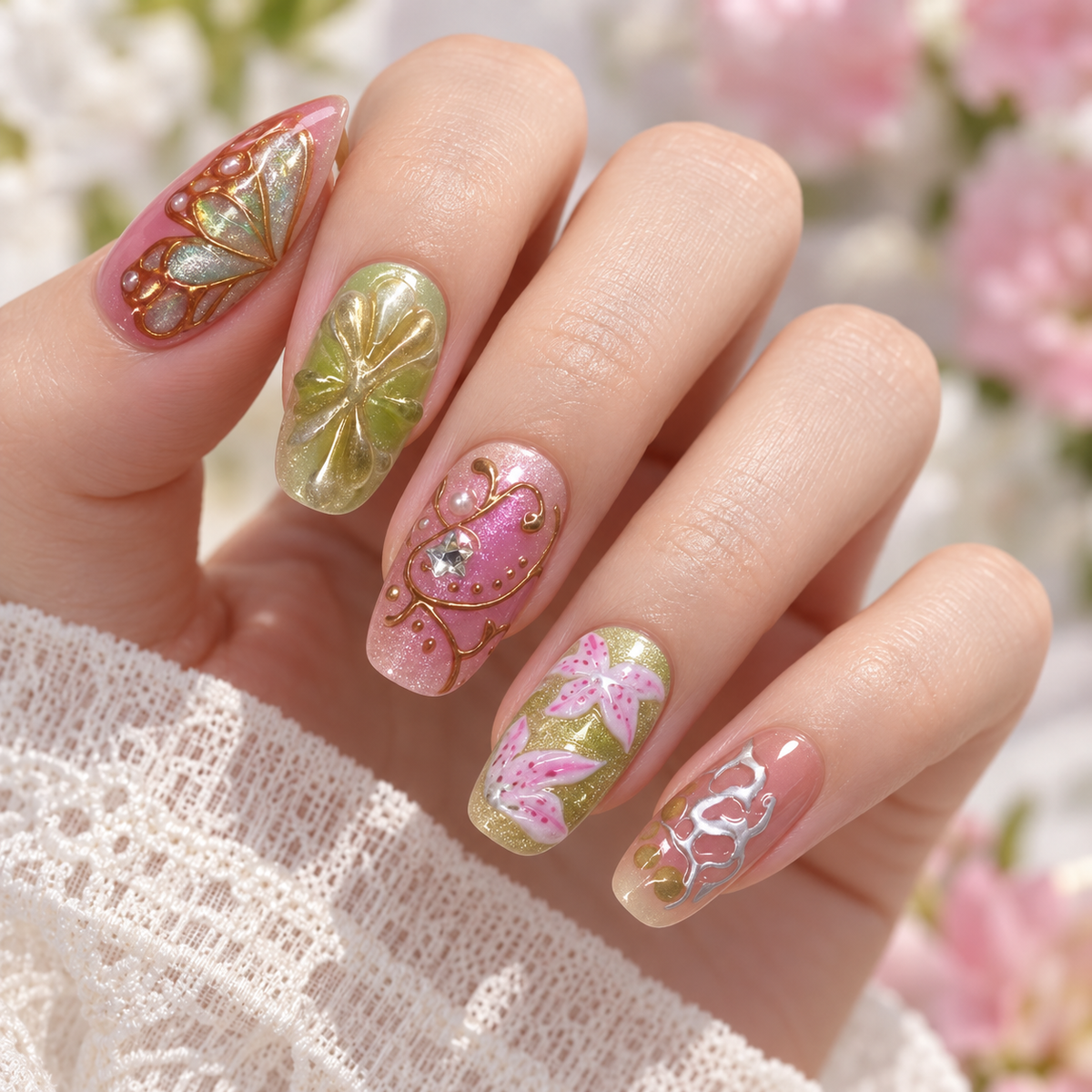 Mirror Bloom Butterfly Dream Cat Eye Press On Nail Set