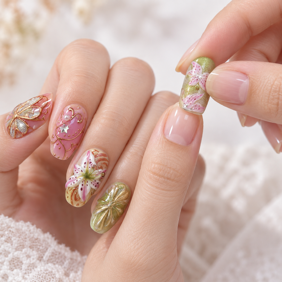 Mirror Bloom Butterfly Dream Cat Eye Press On Nail Set
