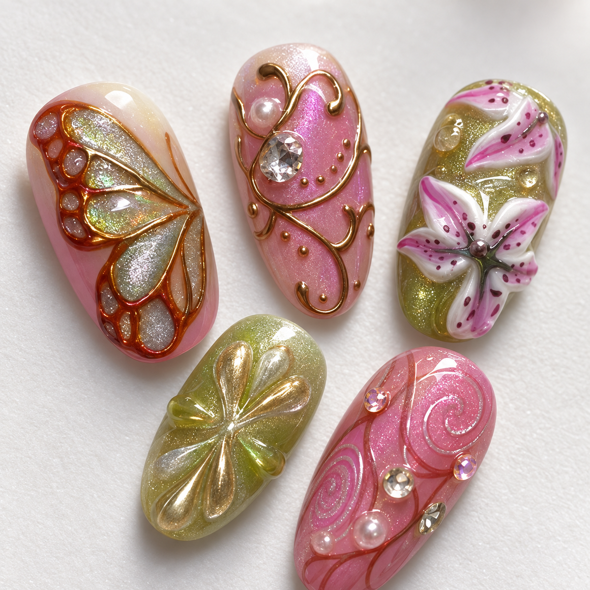 Mirror Bloom Butterfly Dream Cat Eye Press On Nail Set