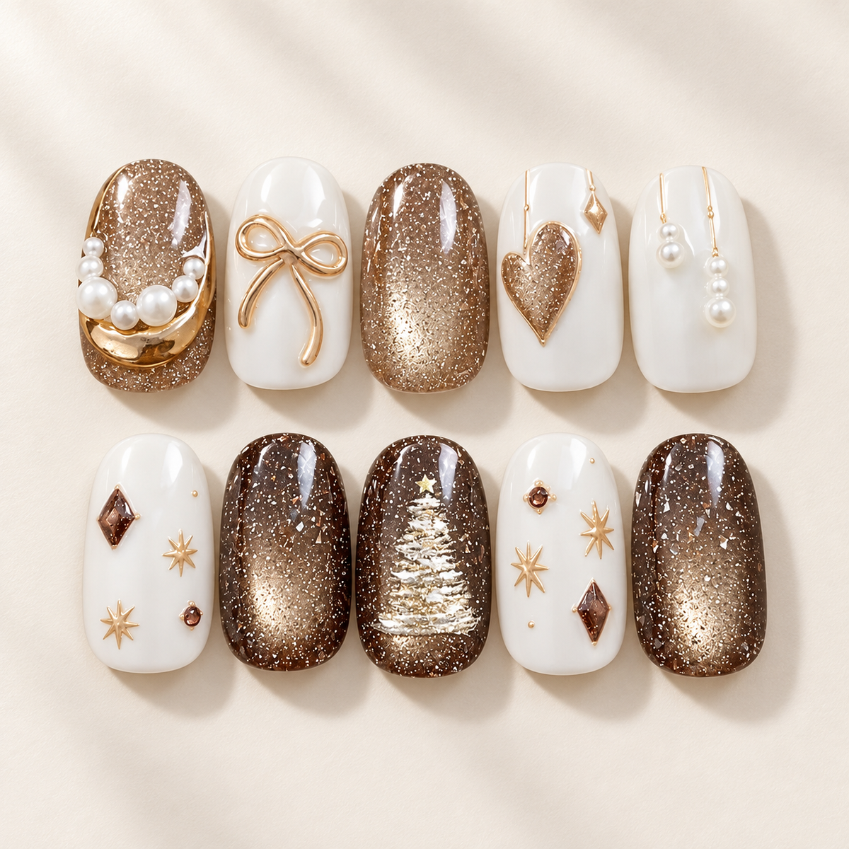 Champagne Golden Years Cat Eye Press On Nail Set